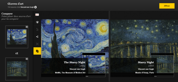 Comparaison entre deux toiles (The Starry Night (1889) et Starry Night (1888) par Van Gogh Disponible sur: http://www.googleartproject.com/fr/artworks/compare/320268/486056/?discover.canonical_artist=4125032