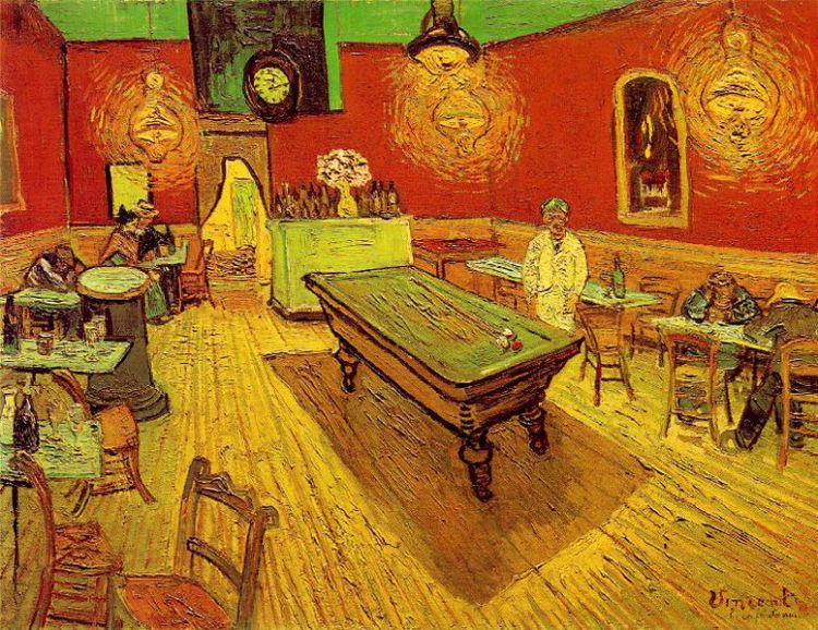 Vincent Van Gogh, Café de nuit, 1888, huile sur toile, 70 x 89 cm, New Haven, Yale University Art Gallery, disponible sur Wikimedia Commons, consulté le 14/04/2013